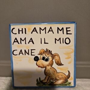 Italian Handpainted Dog Ceramic 4X4 Single Tile.